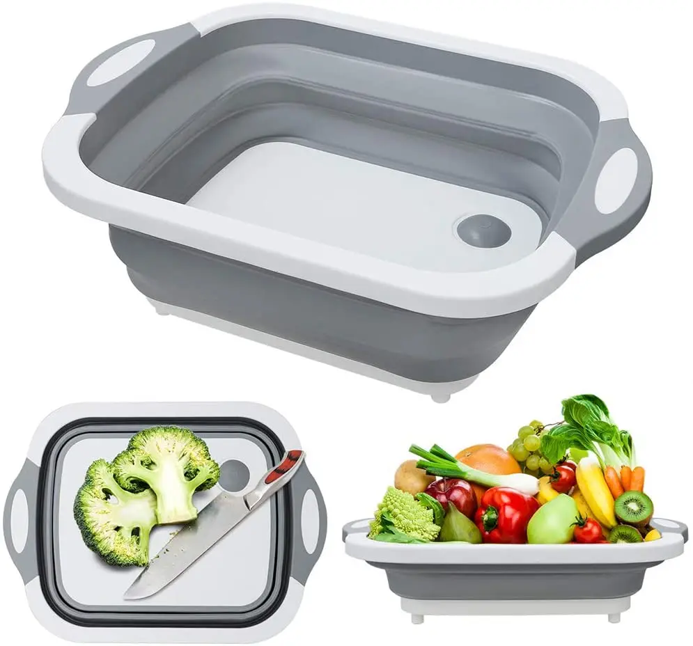 

Folding Cutting Board Multifunctional Collapsible Sink Drain Basket Washable Vegetables Strainer Kitchen Storage Organizer IU006