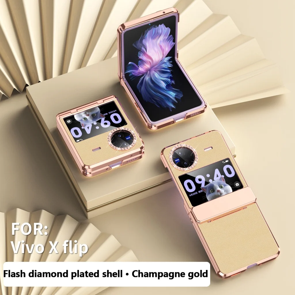 

Luxury Plating Leather Cover For Vivo X fip Case With Diamond-edged Lens Camera Protection Shockproof Phone Case