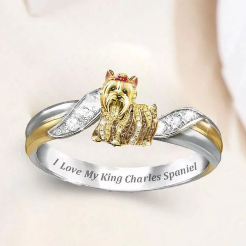 

Fashion Cute Dog Rings for Women Gold Mocha Crystal Rhinestone Ring Party Birthday Anniversary Gift Jewelry Aesthetic Accessorie