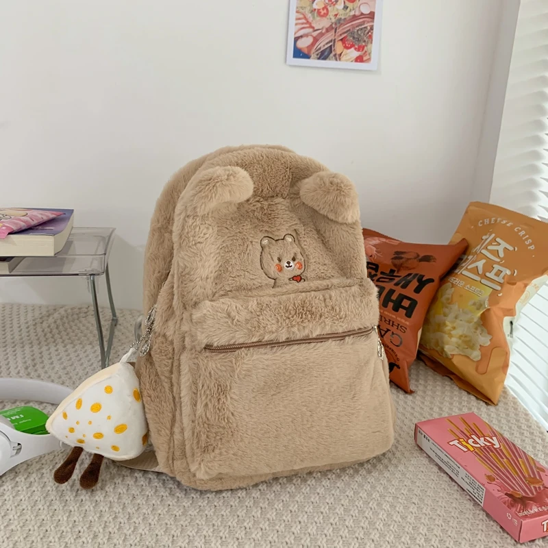 Est Kawaii Girls School Backpack Teenager Women Female Bagpack Shoulders Fluffy Nylon Bear Bolsa Mochila Bag Mini Cute Smallbag