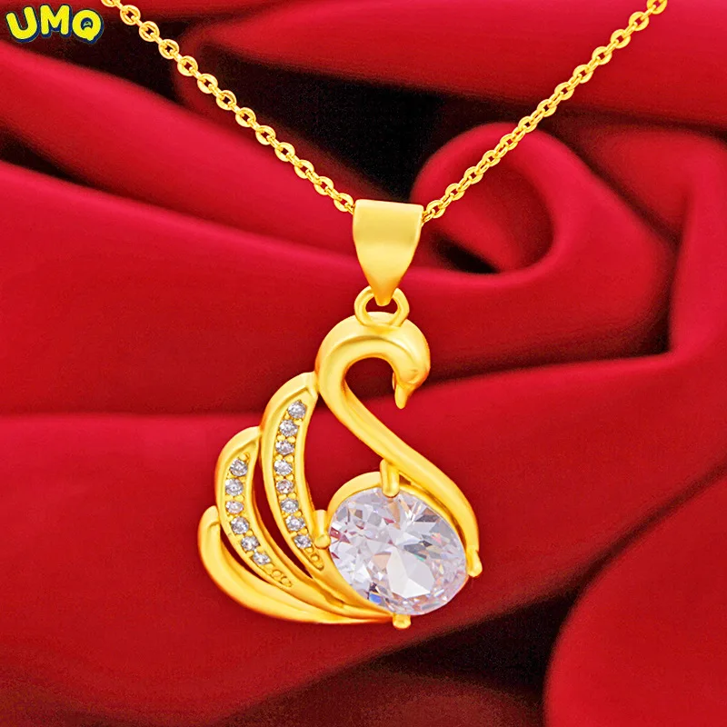 

Hi Japan and South Korea Micro Set Auger Goose 24k Gold Pendant Necklace for Party Jewelry with Chain Choker Birthday Gift Girl