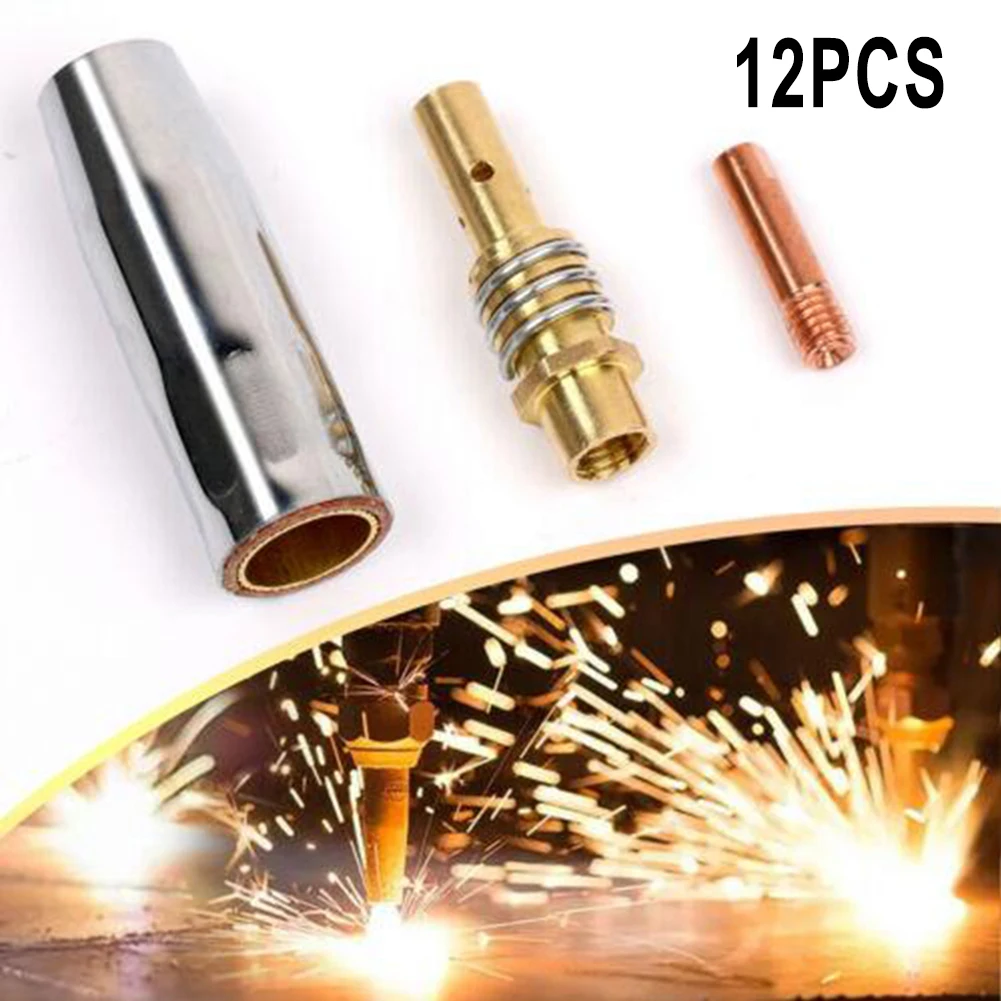 

12 Pcs MB15 MIG Welding Nozzle Shroud Contact Tips Contact Tips Kit 0.8/1 Mm M6 Tip Holder Kit Welding Nozzle Tool Parts