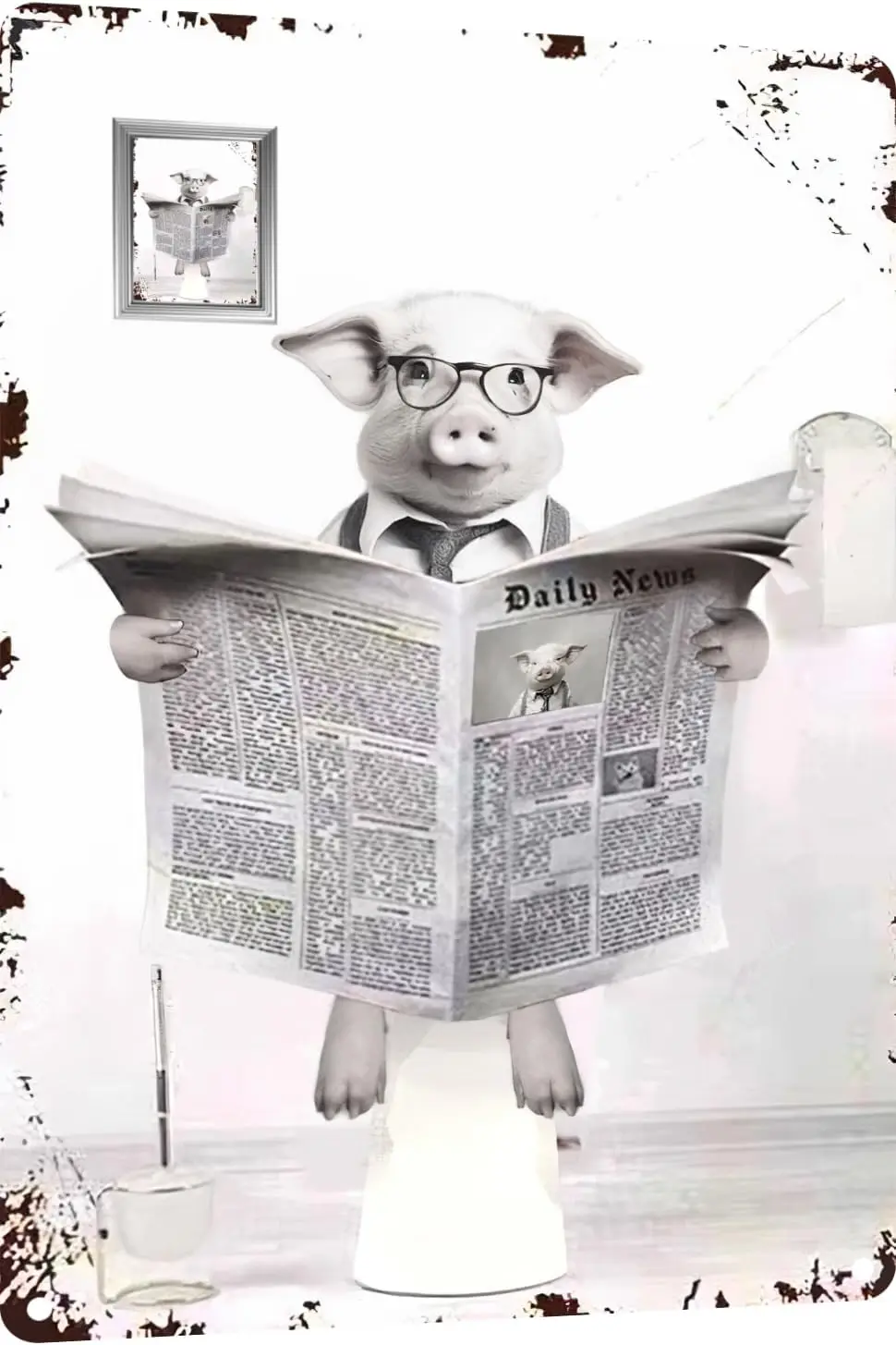 Металл Tn Sgn Vntage Pg Толет Читание Газета Юмор Забавный Anmal Whmsy для дома ванной