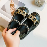 girls mary janes princess sweet black party shoes kids leather shoes for school children flats metal chains with rhinestone soft