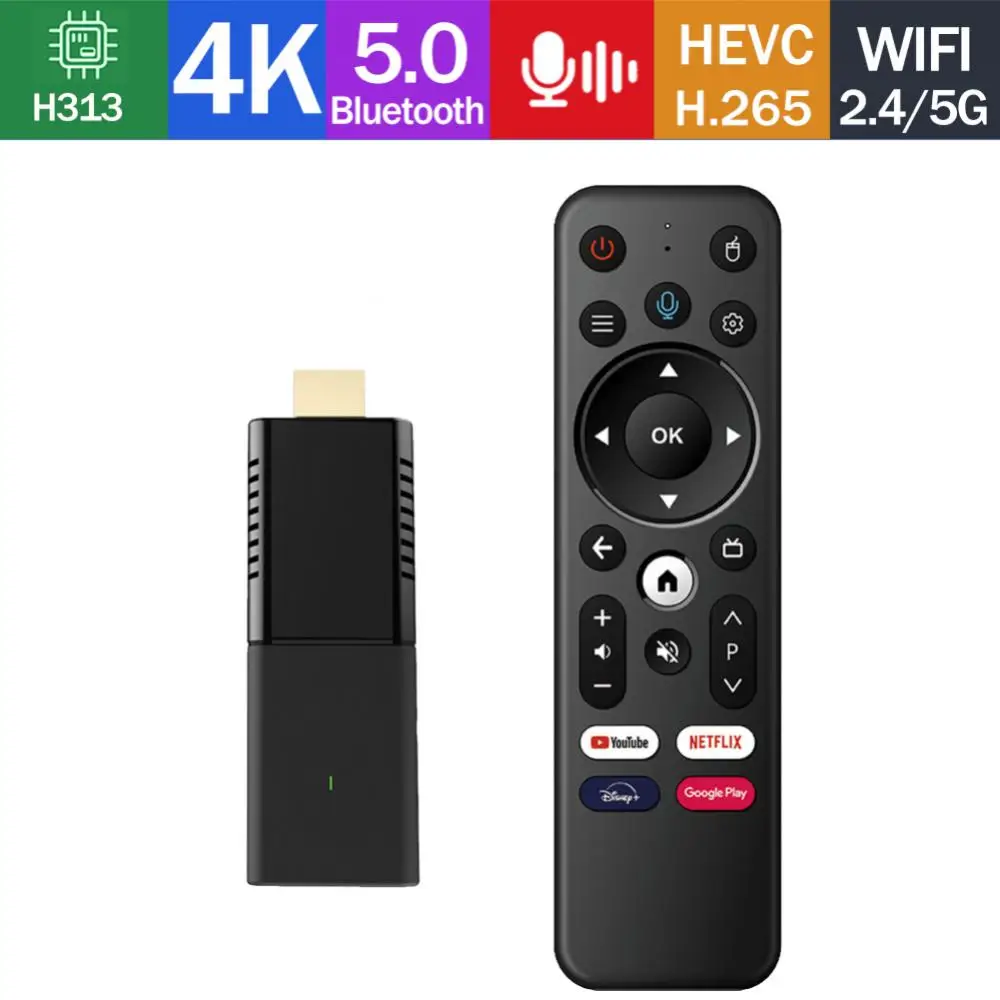 

5.0 Портативный ТВ-приставка 2 ГБ/8 ГБ 2,4g/5g Wifi H313 Quad-core Mini Android 10,0 Tv Stick Smart Tv Stick пульт дистанционного управления