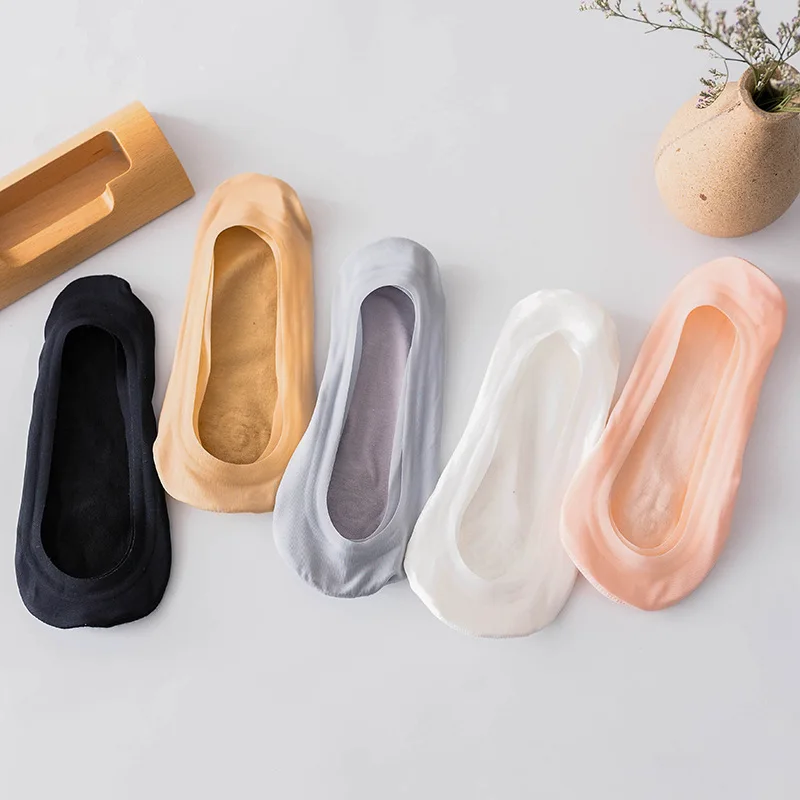 Spring/Summer Thin Silicone Anti slip Invisible Solid Color Boat Socks 5 Pair Lace Edge Versatile Women's Socks
