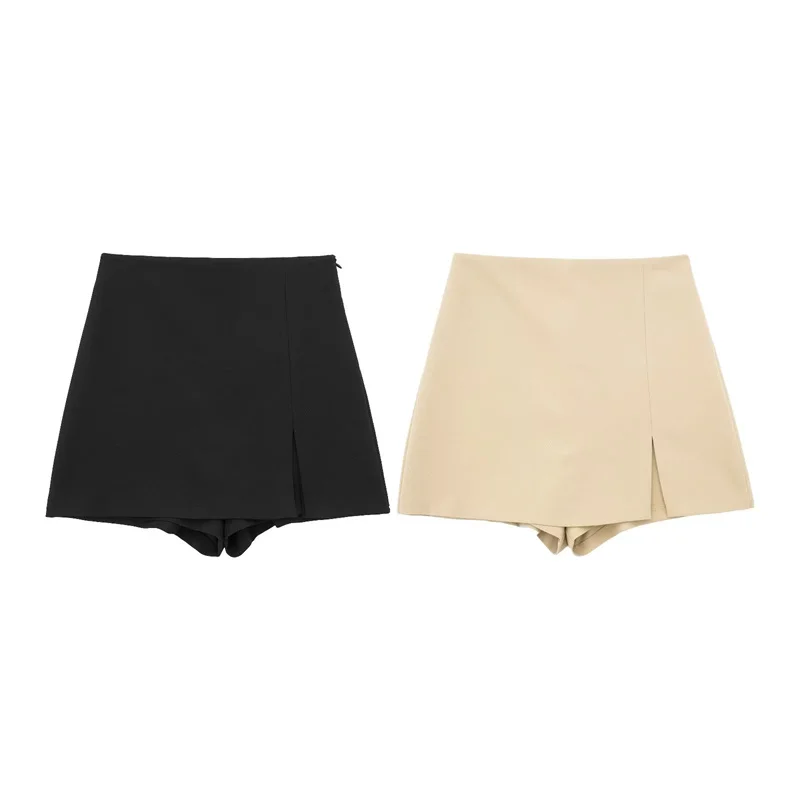 

Шорты женские однотонные с высокой талией, на молнии, с разрезом сбоку