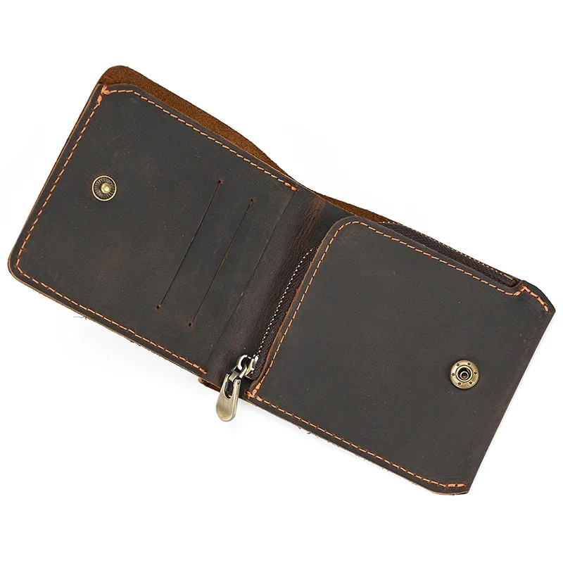 

Кожаный кошелек в стиле ретро, короткий бумажник из натуральной воловьей кожи, двойной кошелек для мелочи