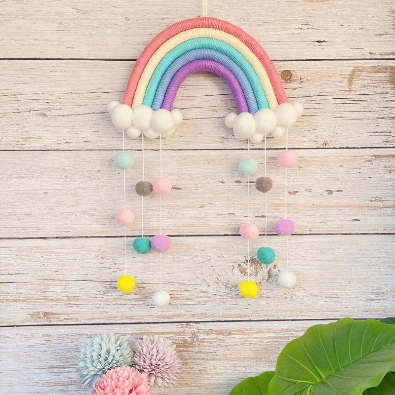 

Cloud Rainbow Fur Ball Wall Hanging Kids Boho Decoration Home Decor Girl Room Baby Bedroom Weave Wall Pendant Wind Chimes