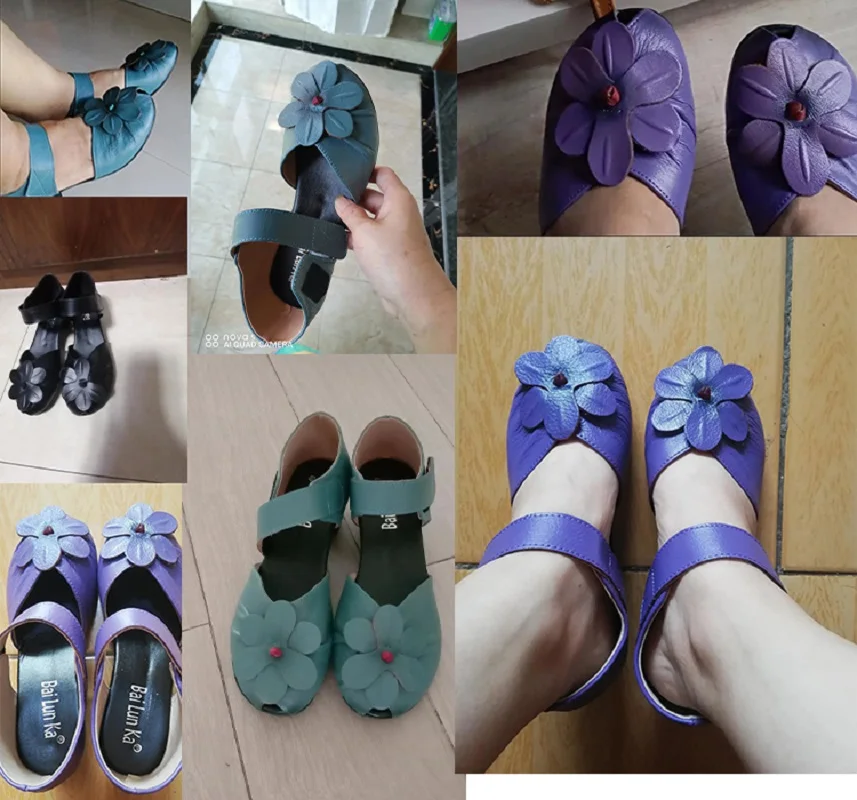 Elegant Floral Sandals Women 2023 Luxury Purple Leather Heels Shoes Caual Peep Toe Sandales Femme Mom Designer Mary Janes Sandal