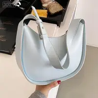 JOZY Fashion Sky Blue Women's Handbags PU Leather Round Shoulder Bags For Women 2022 Light Color Lady Crossbody Bag Simple Sac