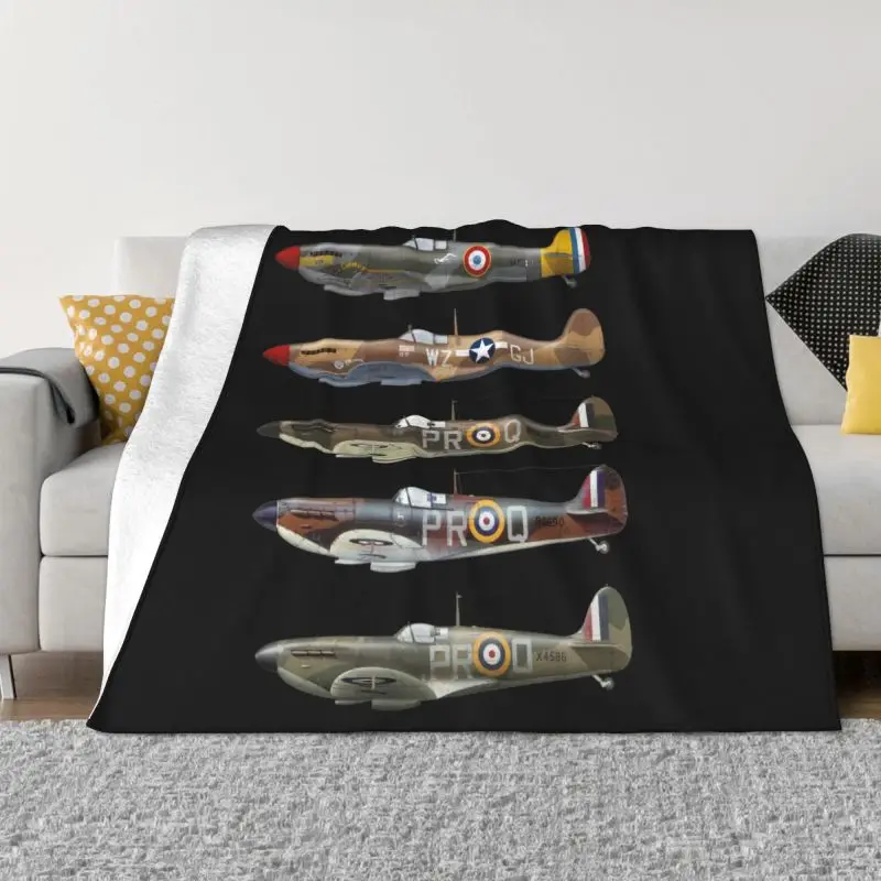 

B-17 Flying Fortress Spitfire Blanket WW2 War Pilot Aircraft Airplane Warm Soft Flannel Throw Blankets All Seasons Fighter Plane