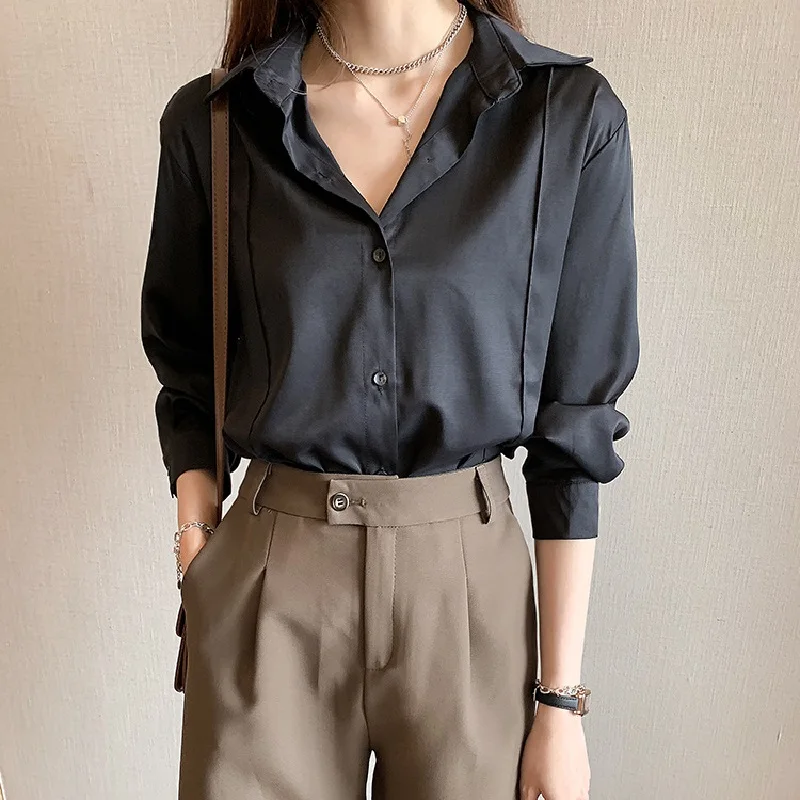 Женская рубашка с длинным рукавом Однотонная в Корейском стиле весна 2024