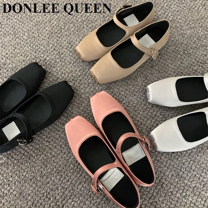 

2023 Spring New Women Flats Shoes Square Toe Shallow Buckle Mary Jane Shoes Elegant Ladies Ballet Shoes Casual Loafer Shoe Mujer