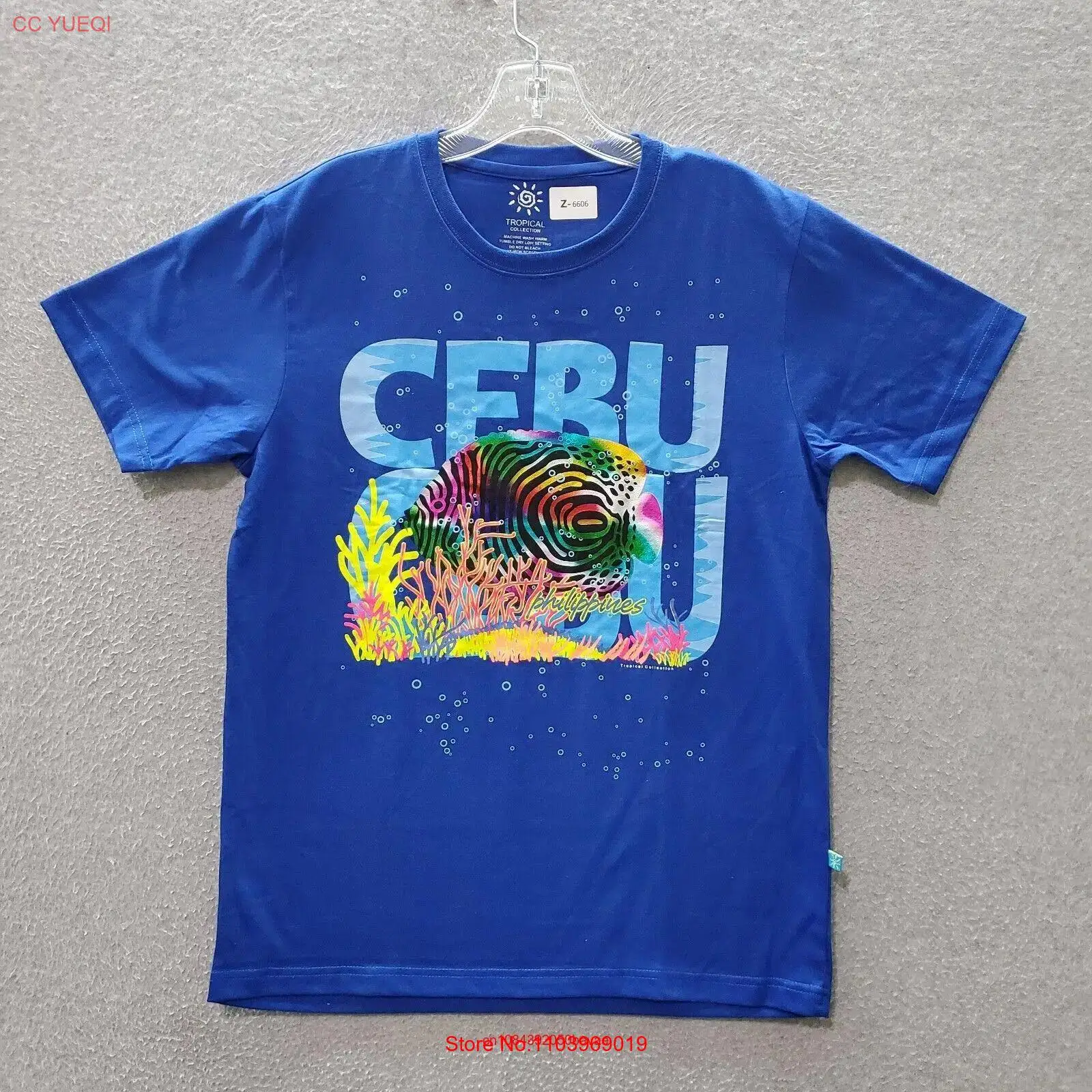 Фото Филиппинская Cebu Мужская футболка средней длины, голубая, любящая местную рыбу, с длинным или коротким рукавом №1