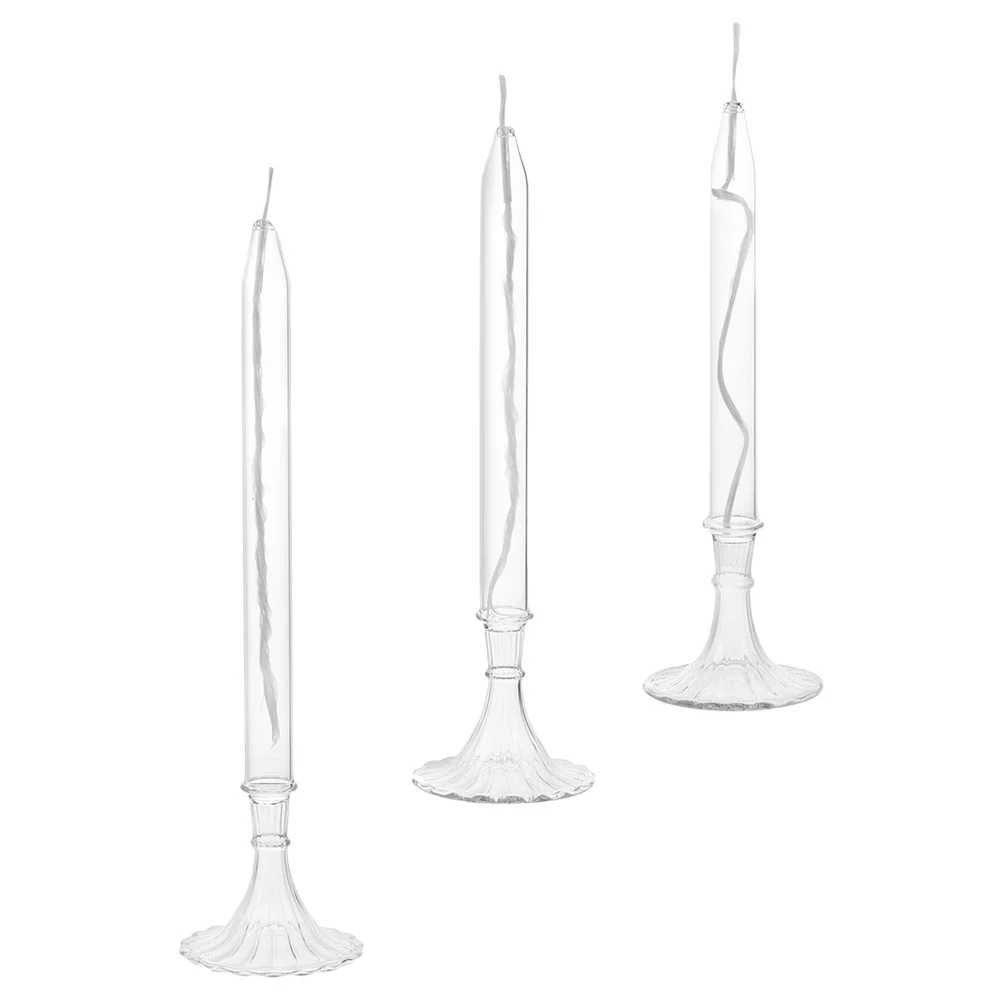 

3 Pcs Glass Oil Lamp Taper Home Candlestick High Borosilicate Kerosene Lamps Indoor Use