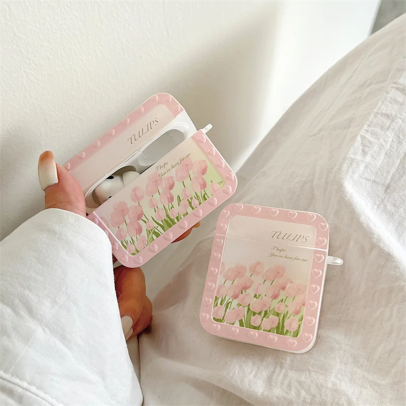 

Cute Pink Flower Earphone Case For Apple AirPods 1 2 3 Pro Headset Protector Cover Lovely Headphones Charging box Silicone Funda