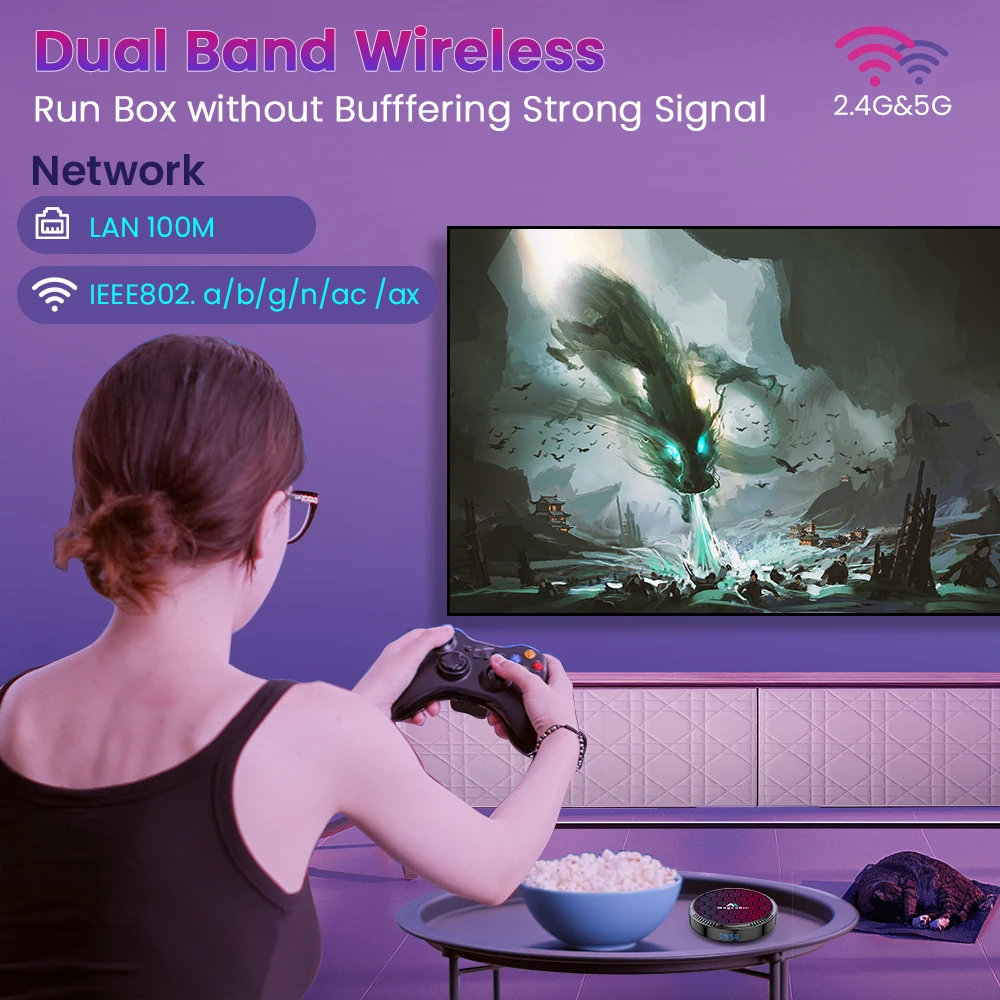 Magcubic Android 12 Allwinner h618 TV Box Dual WiFi Wifi6 100M LAN 8k 6k 3D BT5.0 OTA 32G 64G 128G Media Player Set Top on - Медиаплеер Magcubic Android 12 Allwinner h618 TV Box с двойным WiFi Wifi6, 100M LAN, 8k 6k 3D, BT5.0 OTA, 32G 64G 128G, установлен