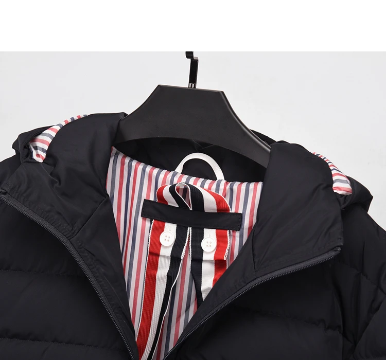 TB THOM Men's Jacket Winter Fashion Brand Down Jackets Down-Filled Matte Nylon White Stripes Hoodies Coats Casual Hooded Jackets