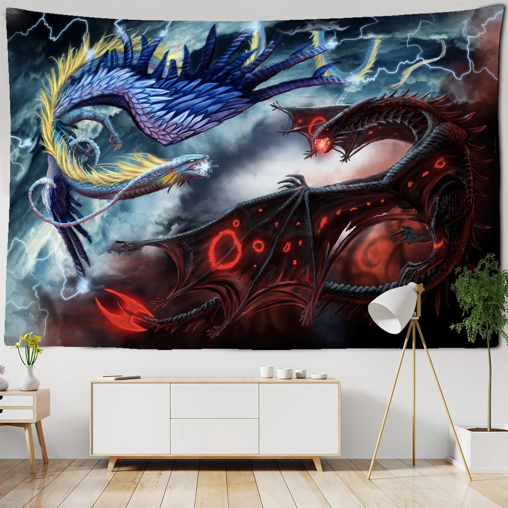 Evil Dragon Tapestry Wall Hanging Multifunctional Tapestry Boho Printed Bedspread Cover Yoga Mat Blanket Picnic Cloth images - 6