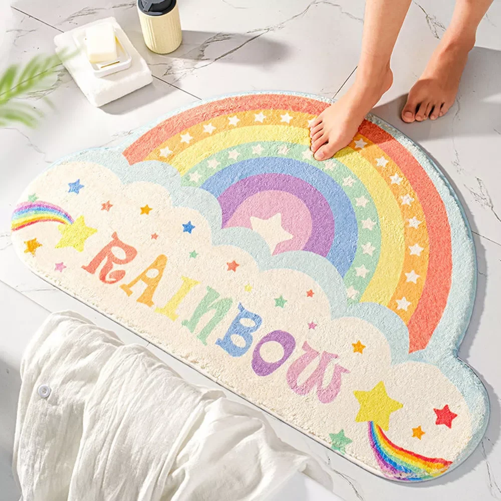 

Rainbow Cartoon Sand Scraping Door Entrance Welcome Mat Hallway Bath Nonslip Rug Dust Removal Carpet Wire Loop Footpad Doormat