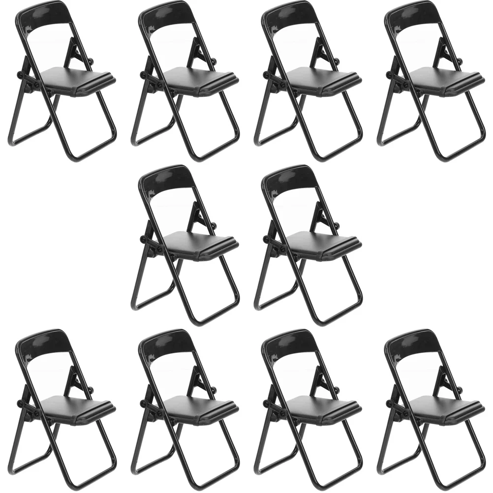 

10 Pcs Black Chairs Tiny Prop Mini Phone Holder Umbrella Sun Folding Miniature Furniture Abs Stand