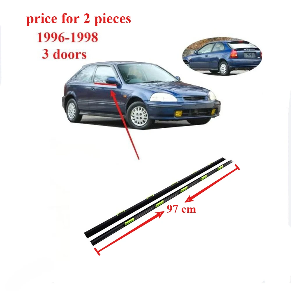 

2 шт., 3-дверный внешний молдинг, уплотнитель для Honda Civic 1996-1998, резиновое стекло для Civic 72410-S03-003 6-й EK1 EK3