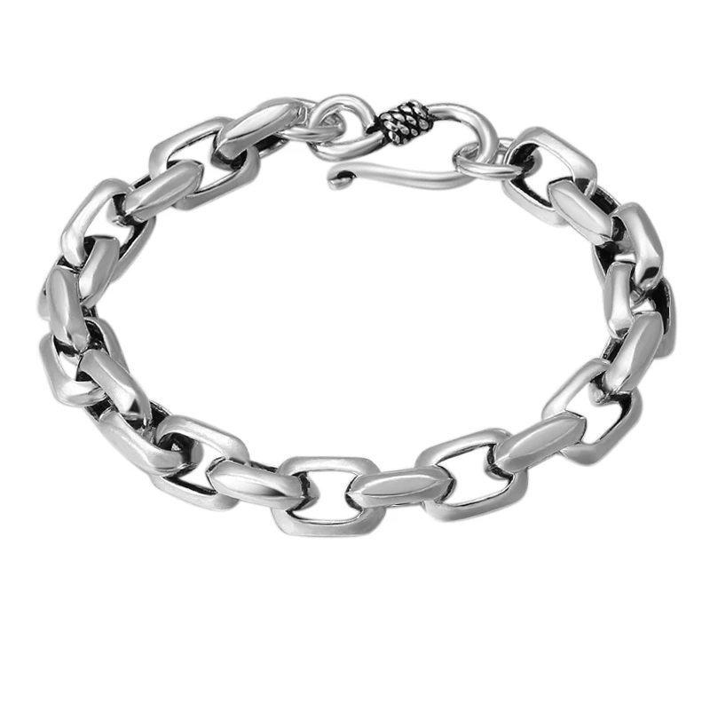 S925 Sterling Silver Men's Hip Hop Square Ring Bracelet, Thai Silver Punk Style Women's Wrist Jewelry Birthday Gift Wholesale