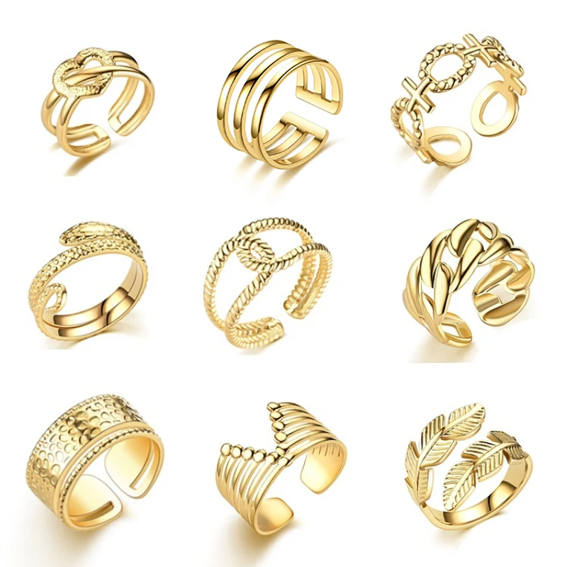 

2022 Trendy Stainless Steel 2 Color Geometric Hollow Heart Ring For Women Adjustable Opening Finger Ring Retro Punk Jewelry