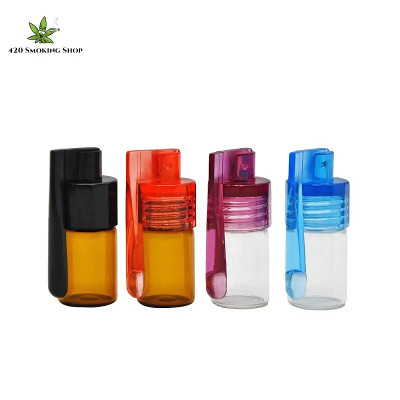 

420 SMOKING 36mm/51mm Glass Oil Bottles Snuff Snorter Pill Box Case Portable Sniffer Bottle Metal Spoon Case Smoking Accessories