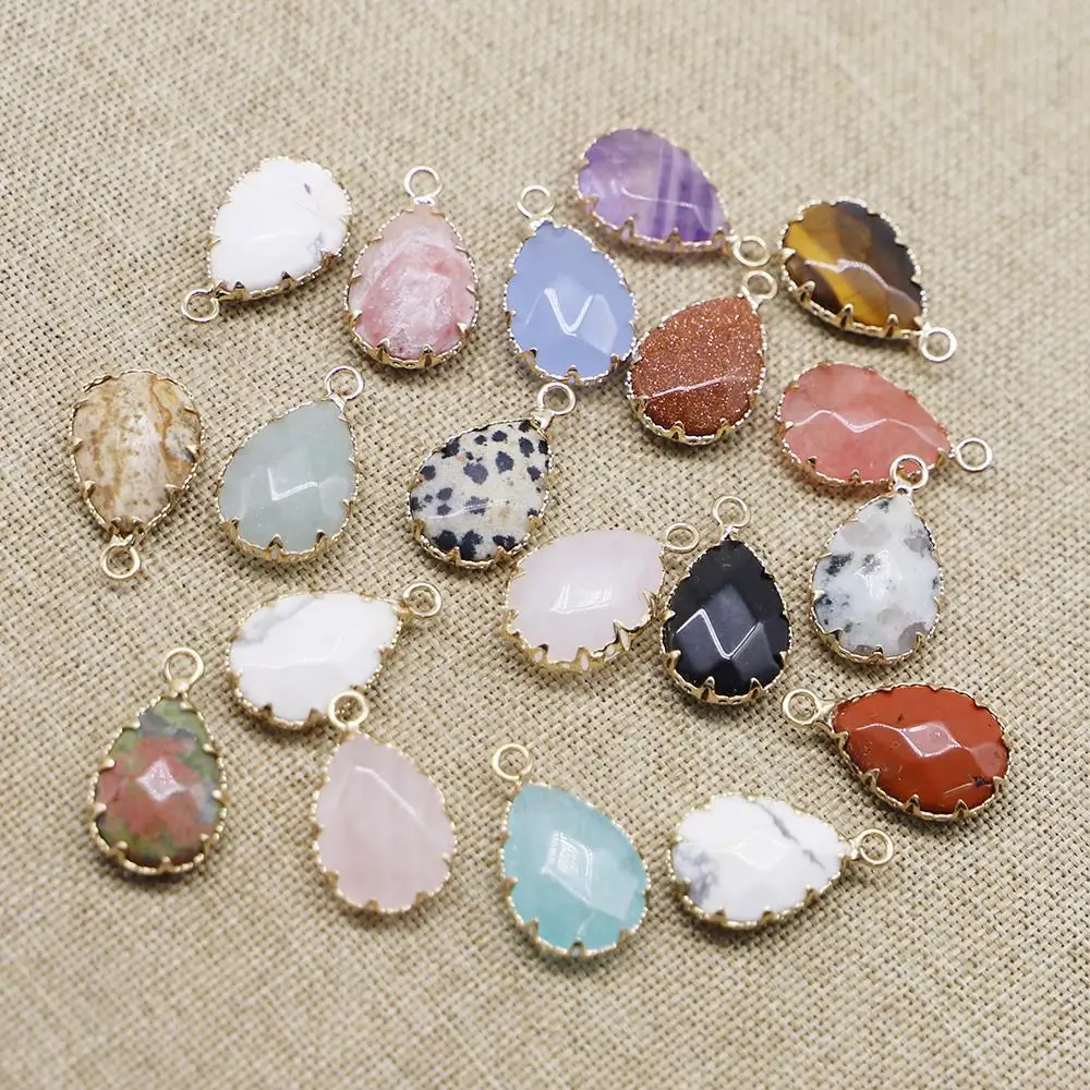 

Natural Stone Faceted Water Drop Golden Plated Pendants Necklace Amazonite Charms Making Earring Craft Jewelry Accessories 12Pcs