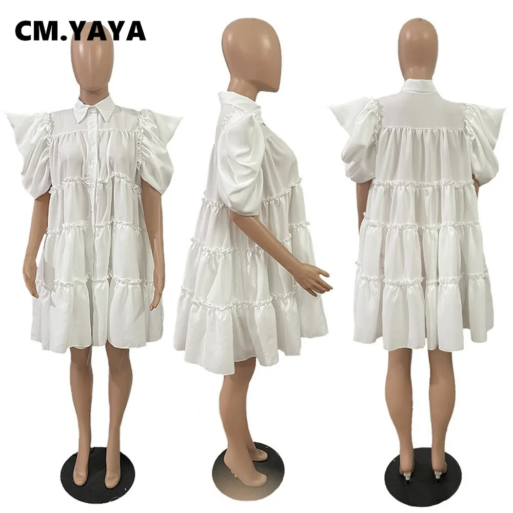 Женское элегантное платье с пышными короткими рукавами CM.YAYA летнее шикарное