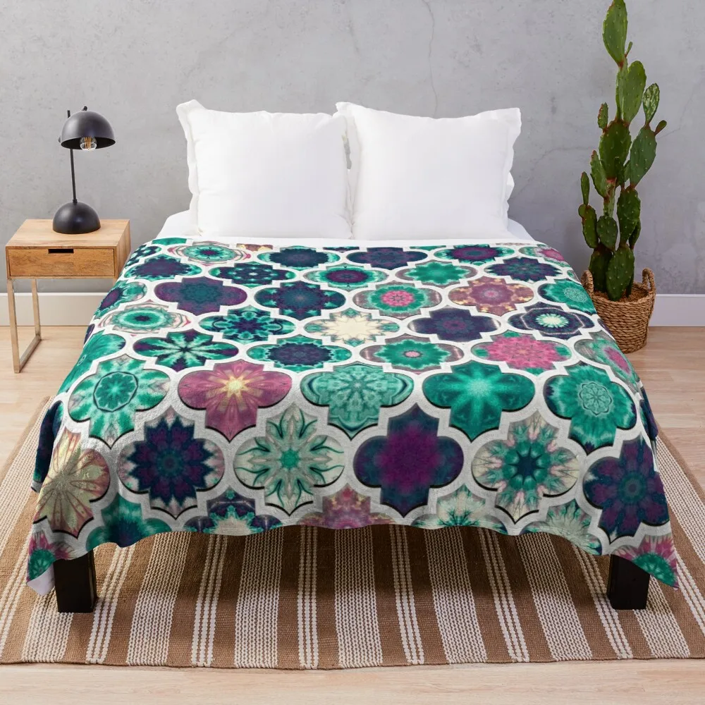 

Moroccan Tile Pattern Teal Throw Blanket Summer Bedding Blankets Blankets For Bed Designer Blankets