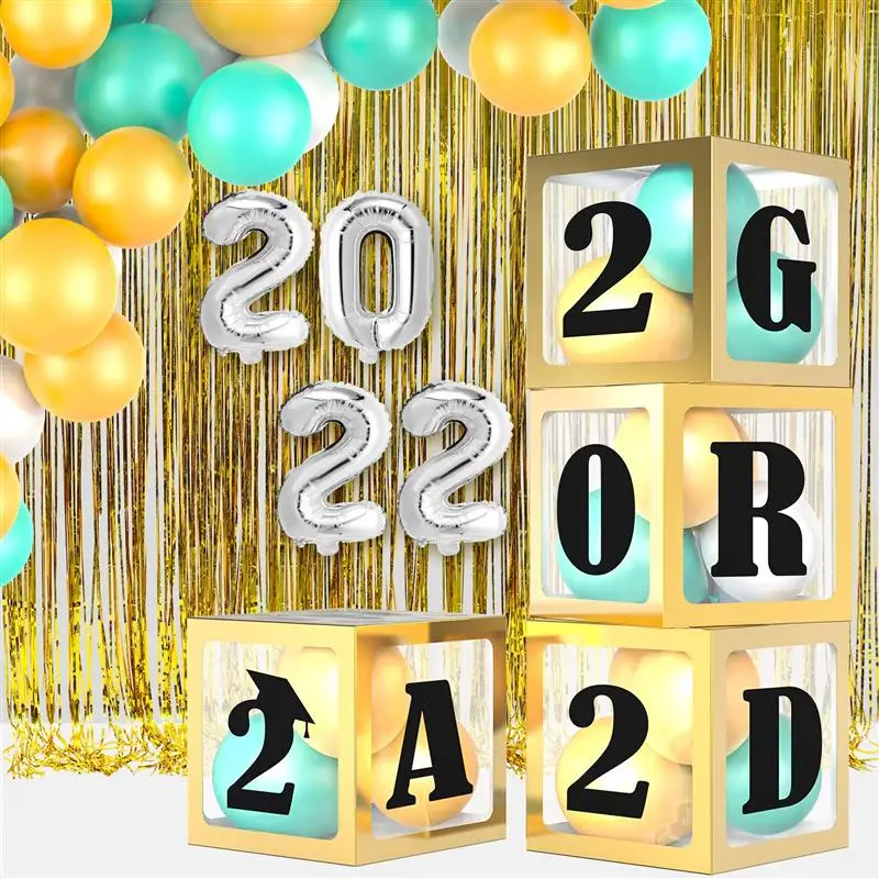 

1 Set Graduation Balloons Decorations Foil Curtain Backdrop Balloon Boxes 2022 Graduation Party Favors