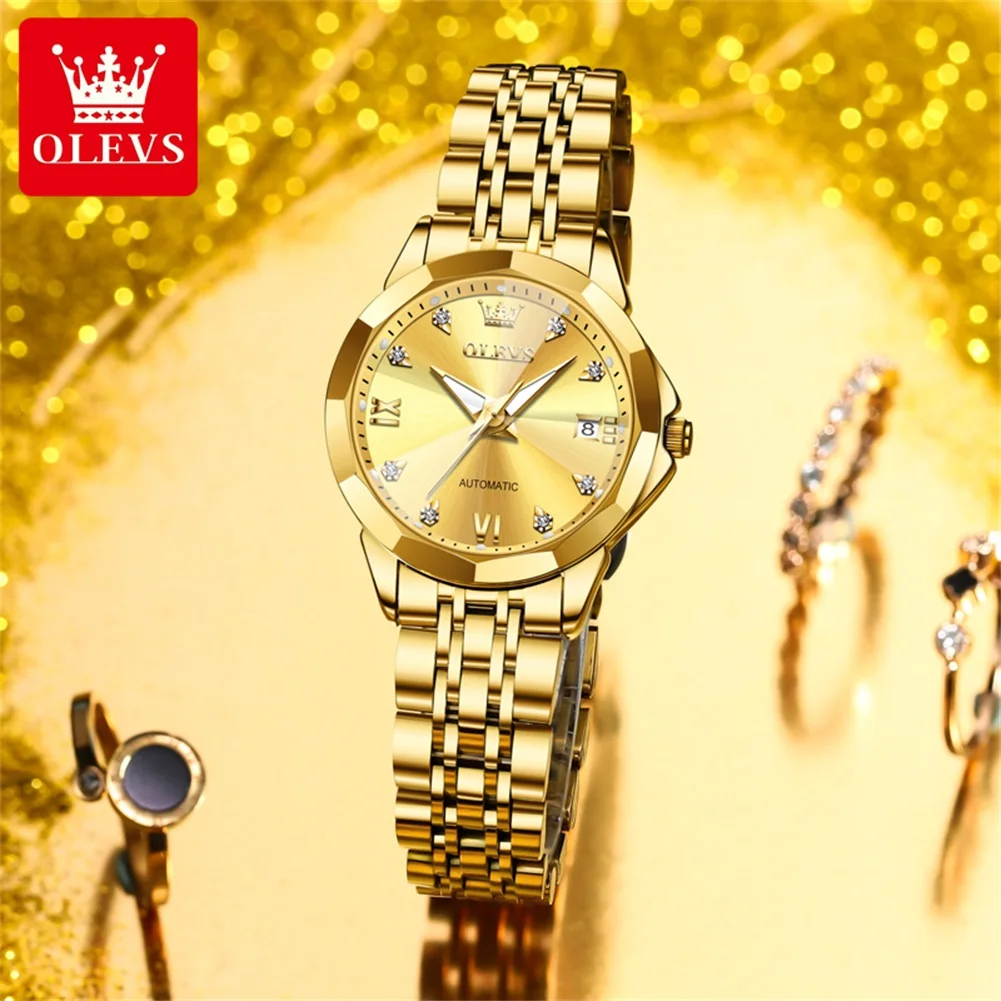 Часы женские механические водонепроницаемые из нержавеющей стали с индикацией