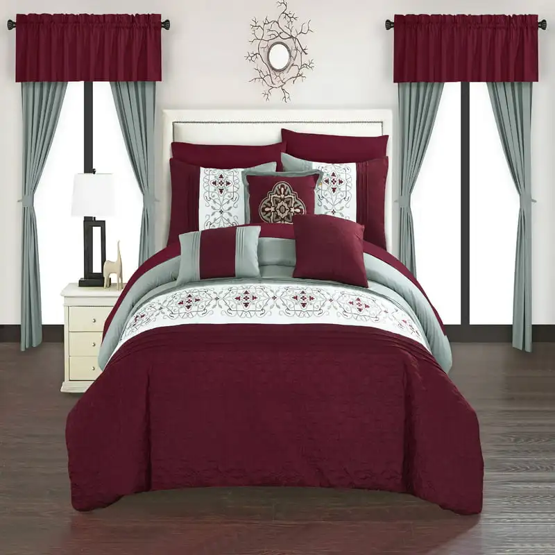 

Herta 20-Piece Embroidered Comforter Set, Queen, Burgundy