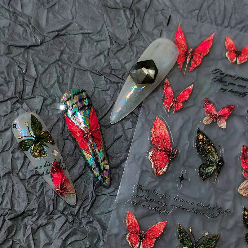 

Black & Red Butterfly Stickers for Nails Sexy Charming Adhesive Sliders DIY Nail Art Accessories Decoration High Quality