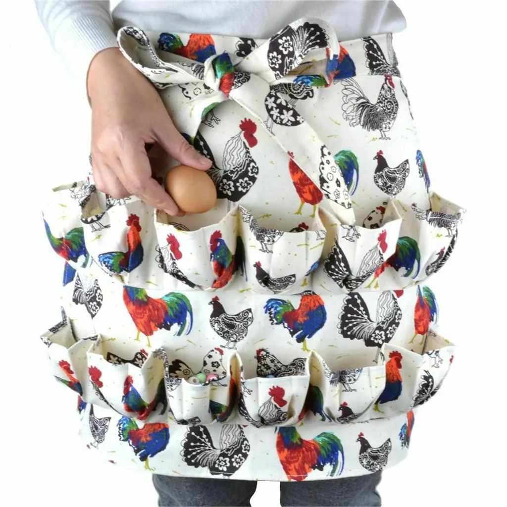 

Eggs Collecting Apron Kitchen Farm Hen Print Two-row Chicken Egg Collecting Gathering Holding Apron Pocket Home kitchen Workwear