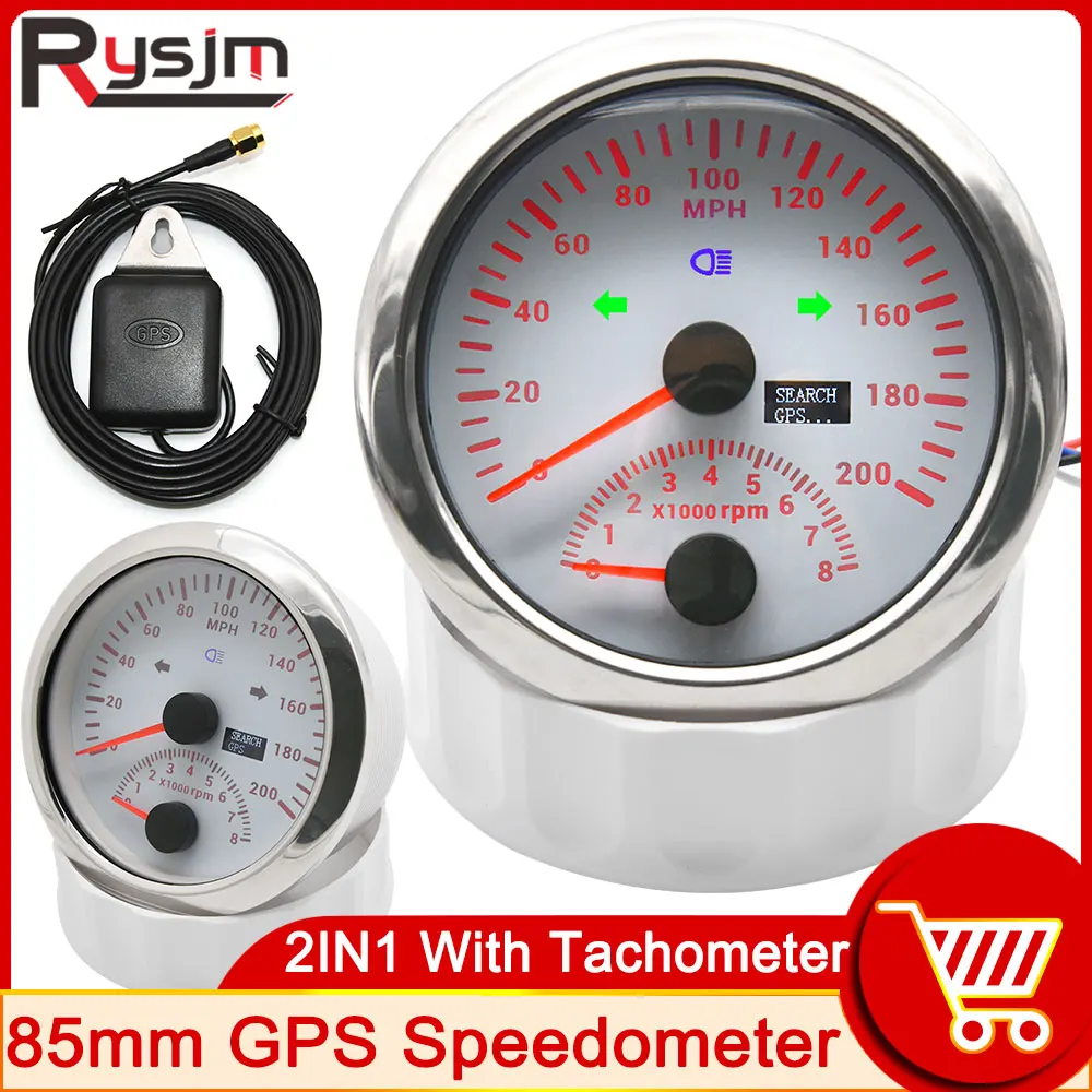 

85MM GPS Speedometer 2IN1 With Tachometer For Motorcycle Marine Boat 200 MPH Boat Car Truck Speed Gauge Meter With GPS Antenna