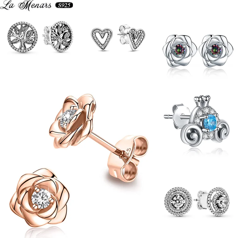 

La Menars Gold Rose Flower Heart Earring 2022 Original Simple Style Women Fine Jewelry Hoilday Gift 925 Sterling Silver