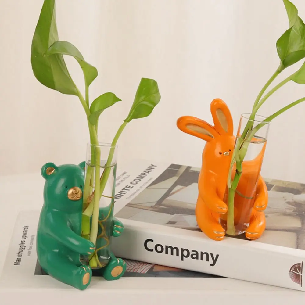 

Small Bear Shape Living Room Ornament Office Ornaments Flower Arrangement Plant Flower Pot Hydroponic Vase Glass Vase