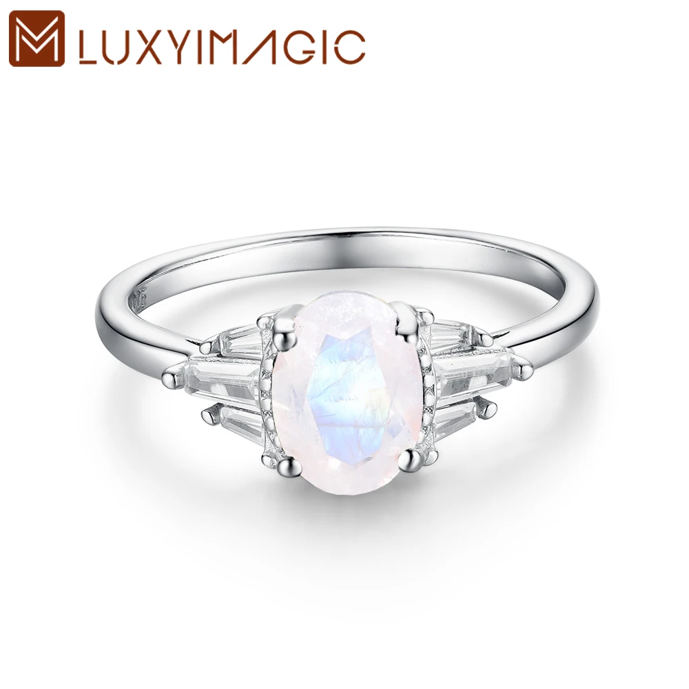 

Luxyimagic Natural Moonstone Rings for Women Silver 925 Fine Jewelry Oval Gemstones Wedding Engagement Anniversary Gift for Her