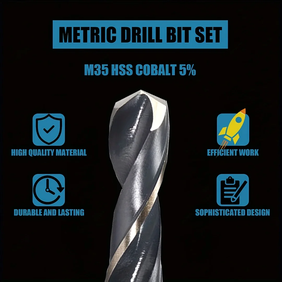 Набор сверл M35 комплект из 19 насадок с круглыми кобальтовыми и прямыми ручками 1-10