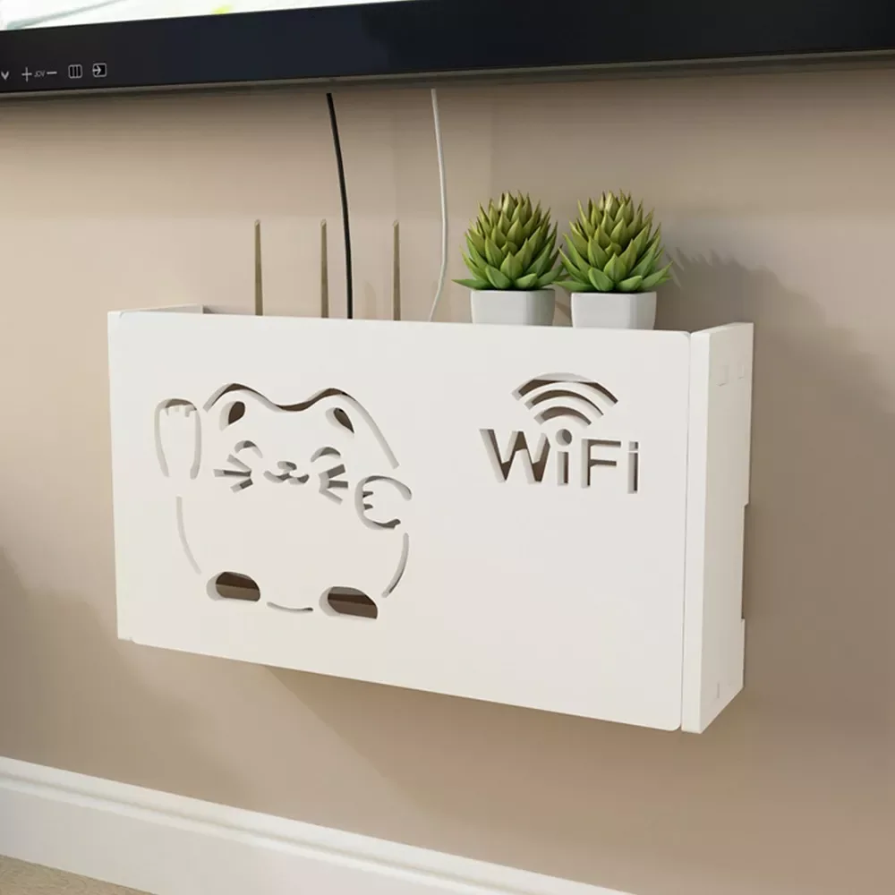

2023 Junejour White Wifi Router Storage Boxes Cable Power Plug Wire Wall Mounted Shelf Storage Rack 1PCstorage holder storage b