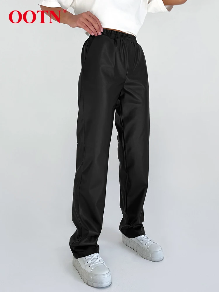 

Уличная одежда OOTN, черные прямые брюки с эластичной резинкой на талии, винтажные брюки с высокой талией для женщин, коричневые длинные брюки...