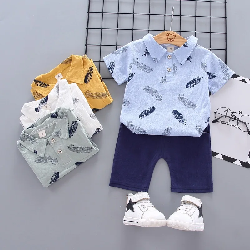 Summer boy's clothing suit short-sleeved T-shirt+shorts boy's clothing suit children's summer baby T-shirt+pants 2 sets 1-4Y