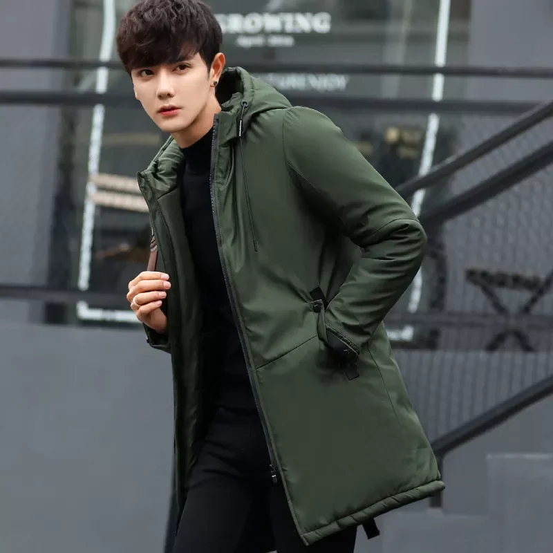 Thick Cotton Long Overcoat for Male Hat  Cotton Outer Wear Clothing Garment 2022 Brand Winter Men's Jackets