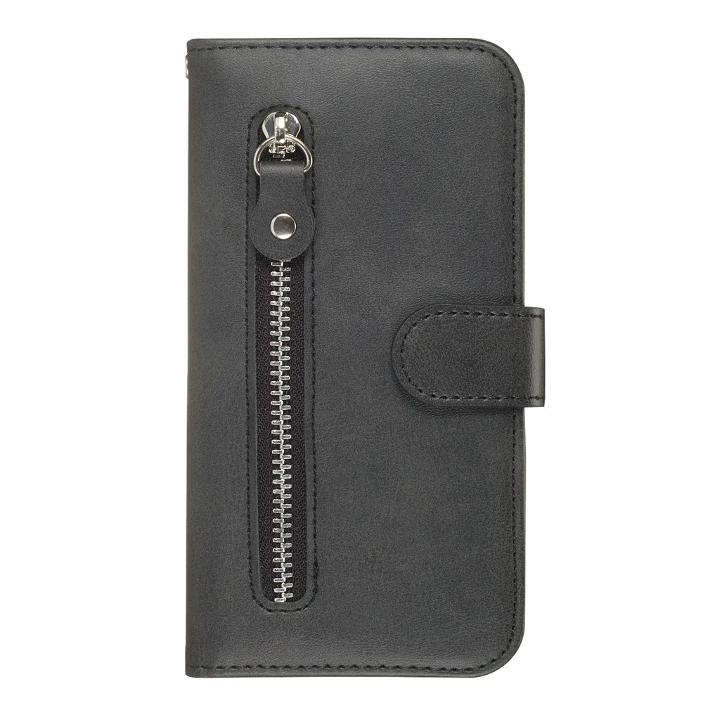 

For Huawei Y6 2018 KickStand Solid color zipper Flip Leather Case For Huawei Y5 Y6 Y7 Prime 2019 Card slot Magnet Phone Case
