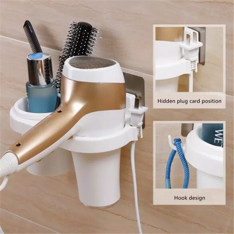 

2023NEW Magic No Trace Stickers Wall-Mounted Storage Racks Creative Suction Cup Hair Dryer Holder Comb Rack Stand Bathroom Suppl