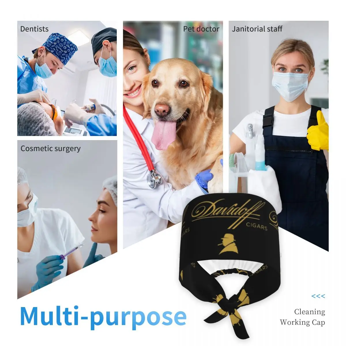 Медицинская шапочка Davidoff Cigars Black Scrub Hat, унисекс, регулируемая, для врачей, стоматологов и медсестер (art.: 3920d9ca358aa) - 3920d9ca358aa